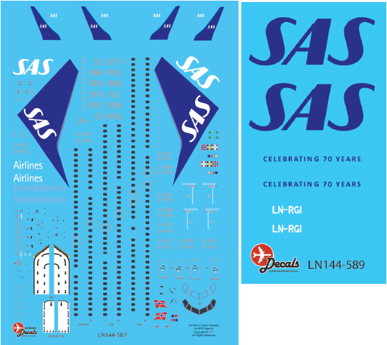 1 144 SAS Boeing 737 800 LN RGI SAS 70 Years Aircraft Decals And