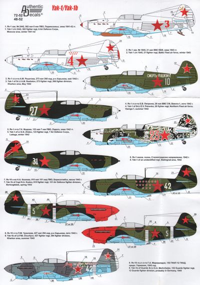 1/72 Yakolev YaK-1/YaK-1b - 1/72 aircraft decals