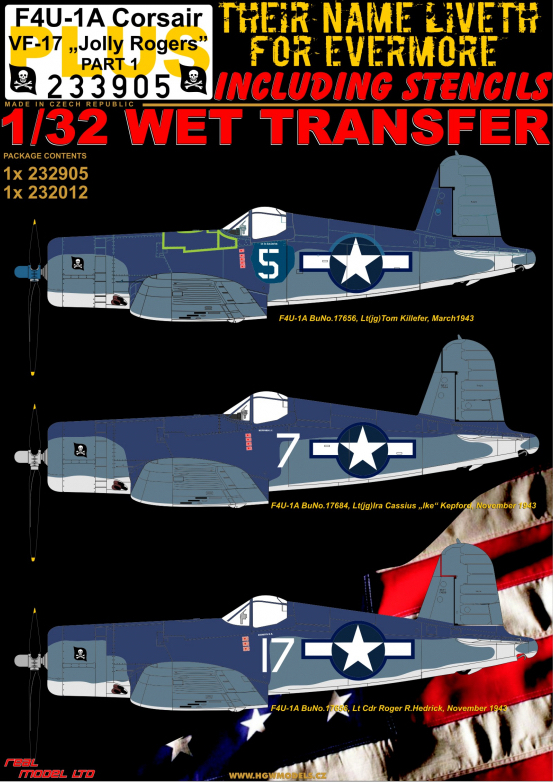 1 32 Vought F4U 1A Corsair VF 17 Jolly Rogers 1 32 Aircraft Mask Decals