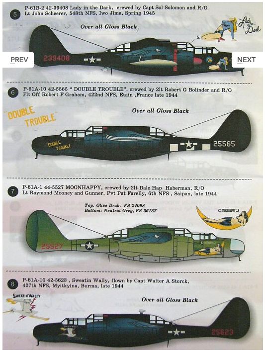 1/72 P-61 Black Widow (wet decals) - 1/72 aircraft decals