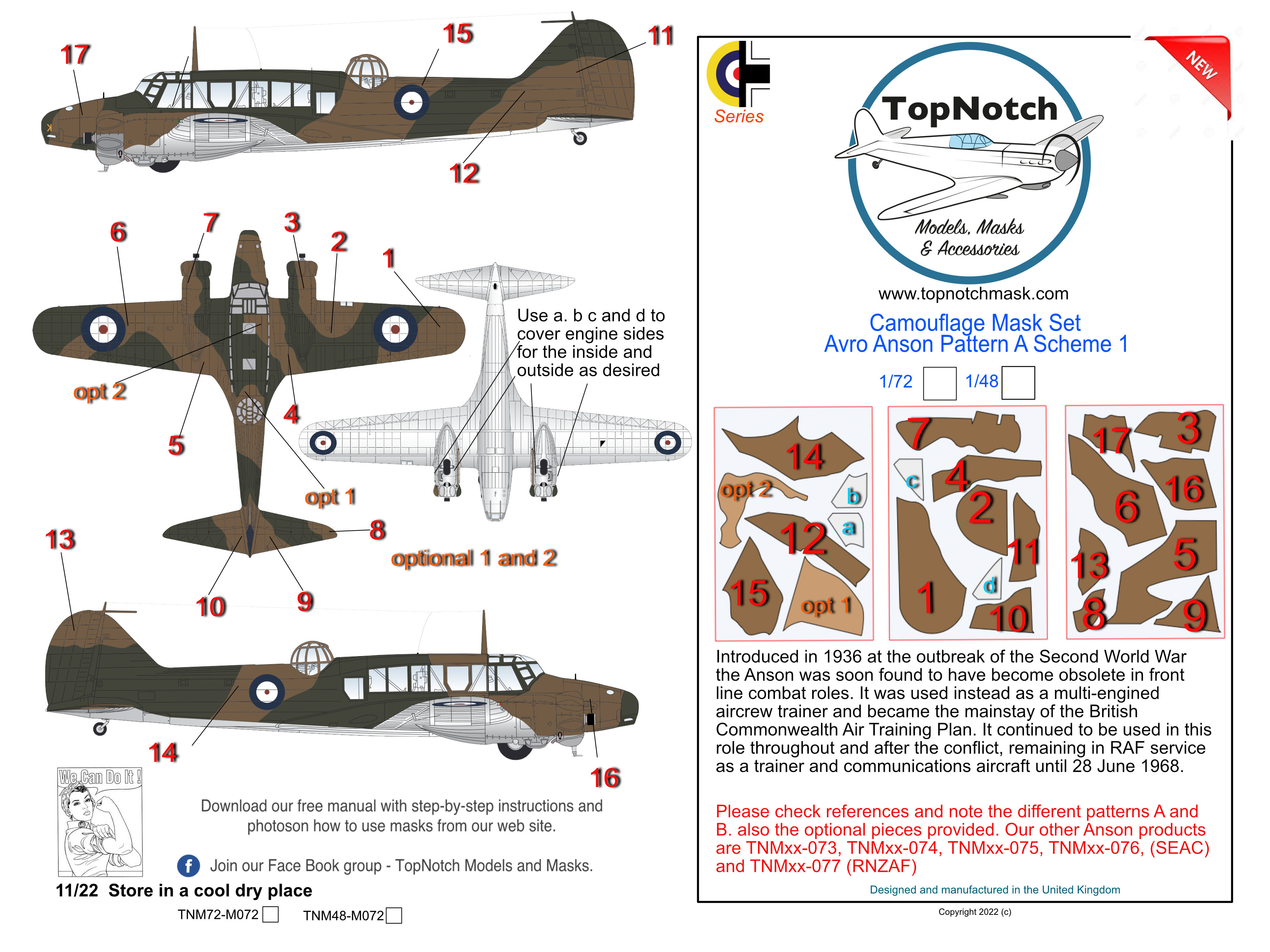 1/48 Avro Anson A Scheme 1 camouflage paint masks - 1/48 Aircraft Mask ...