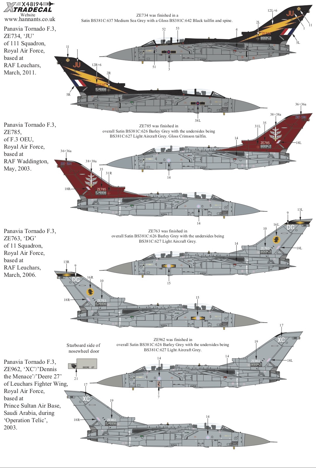 1/48 Panavia Tornado F.3 Part 1 - 1/48 Aircraft Mask & Decals