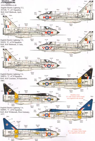 1/72 EE/BAC Lightning T.4/T.5 Part 1 - 1/72 aircraft decals