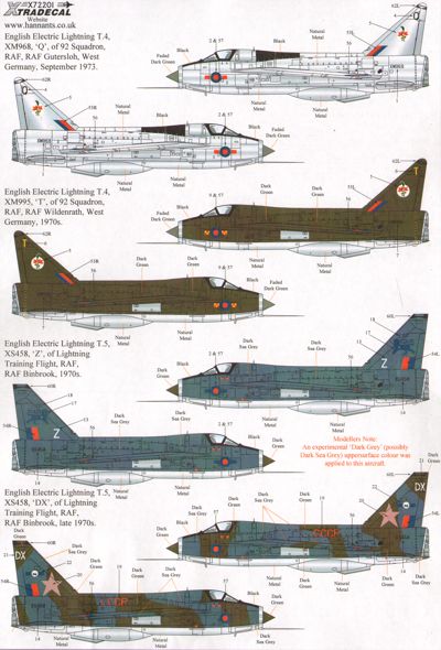 1/72 EE/BAC Lightning T.4/T.5 Part 2 - 1/72 aircraft decals