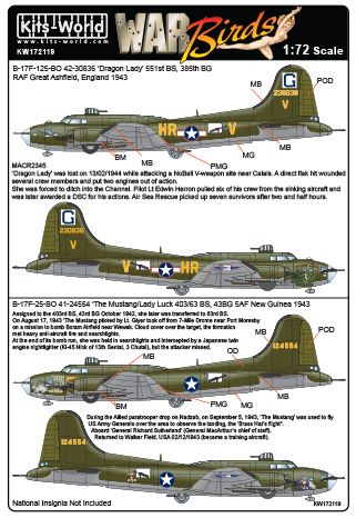 1/72 Scale Boeing B-17F-125-BO Flying Fortress Dragon Lady - Décals ...