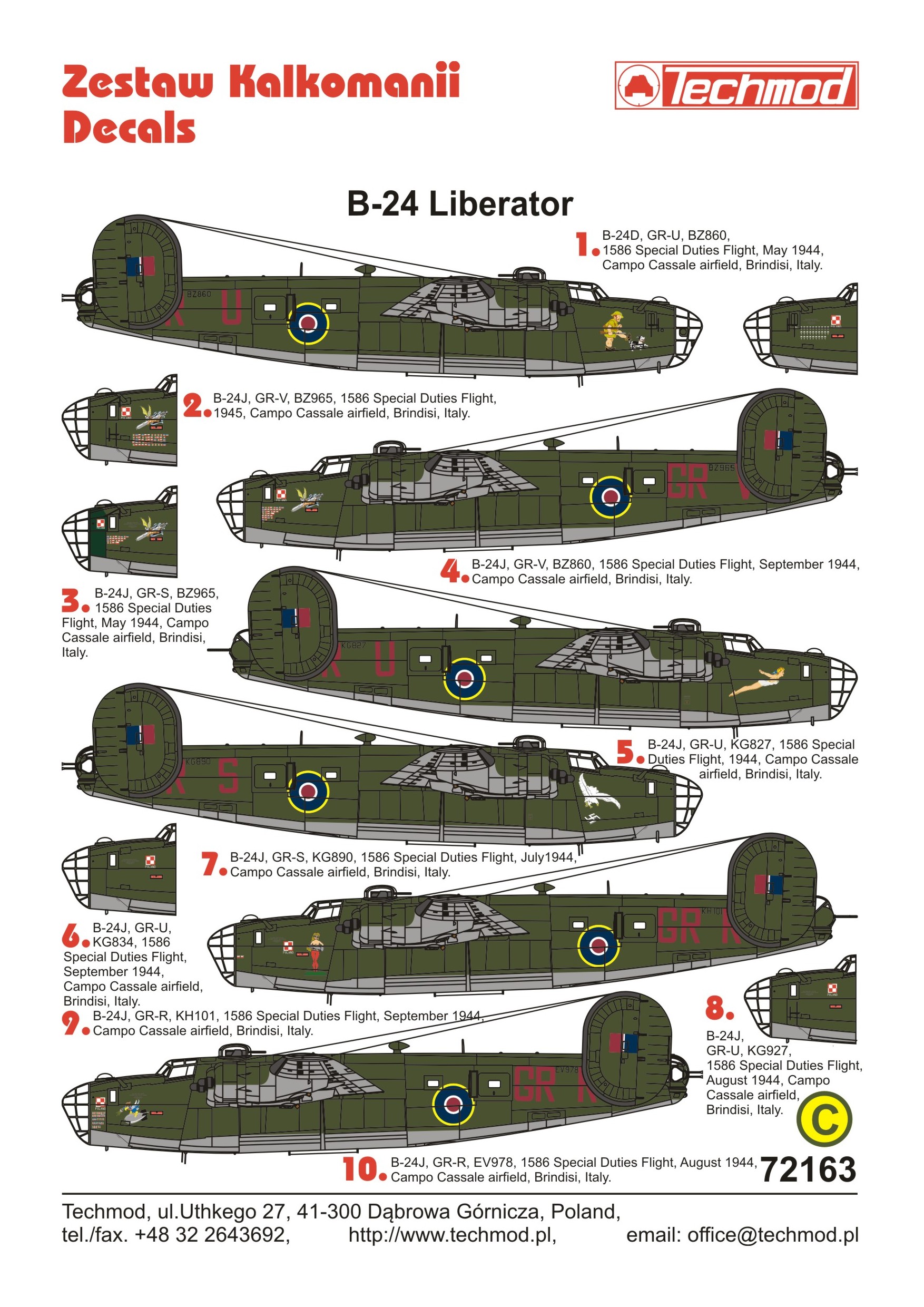 1/72 Consolidated B-24D/B-24J Liberator - Décals Avions Au 1/72