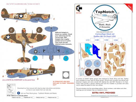 1/24 Supermarine Spitfire Mk.Vb Desert Usa camouflage paint mask - 1/24 ...