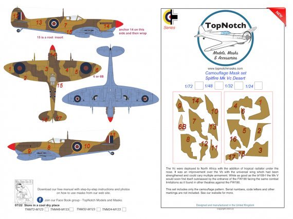 1/24 Supermarine Spitfire Mk.Vc Desert camouflage paint mask - 1/24 ...