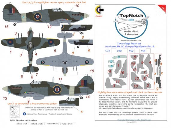 1/24 Hawker Hurricane Mk.IIC/Nightfighter Europe B Camouflage - 1/24 ...