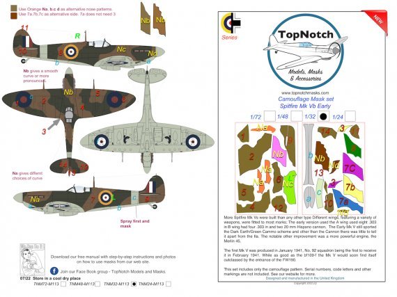 1/48 Supermarine Spitfire Mk.Vb Early camouflage paint mask - 1/48 ...