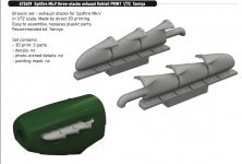 Brassin 1/72 Spitfire Mk.V 3-stacks exhaust fishtail Brassin 1/72 Spitfire Mk.V 3-stacks exhaust fishtail